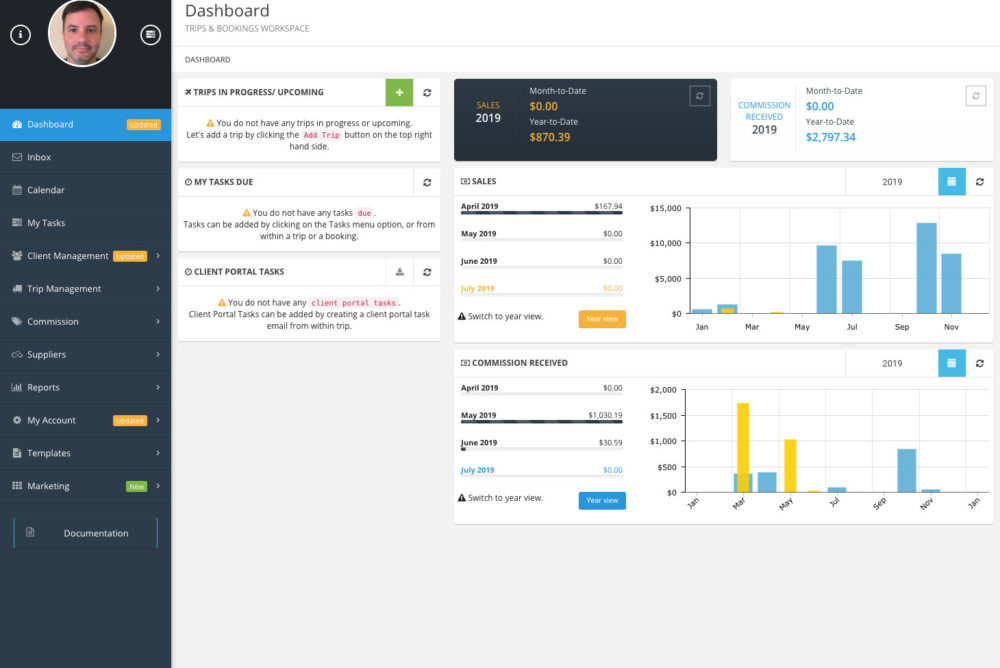 The CRM dashboard helps you manages all your vital business information.