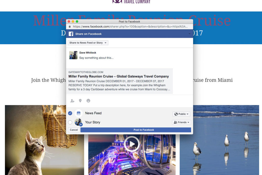 Easily share your group pages through social media and email.