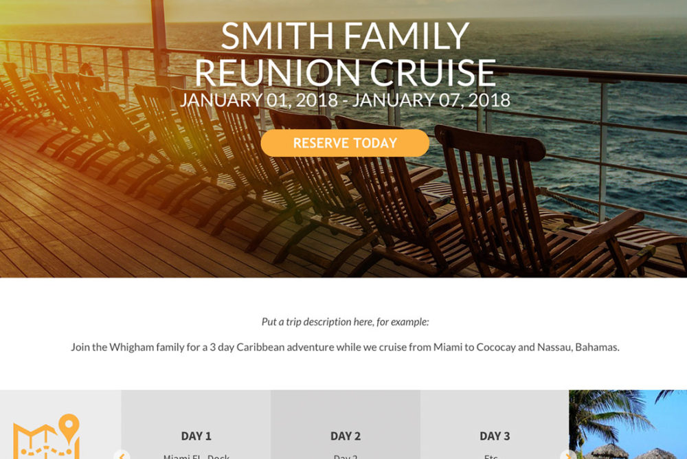 Group sales pages come in several template options. You can easily customize for cruise, land, and specialty events like destination weddings.